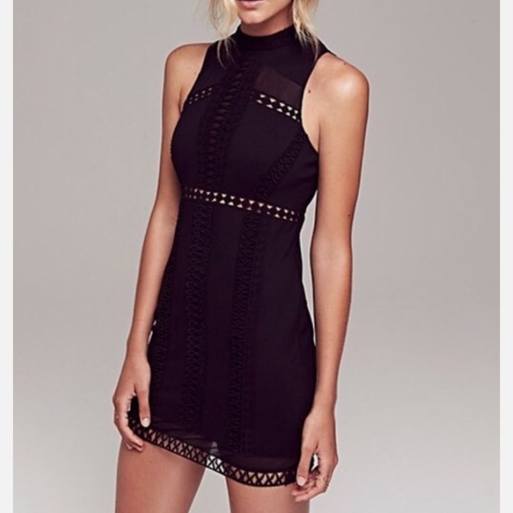 NWT Free People Sky Scraper Bodycon Crochet Mini Dress Size S Black Cocktail